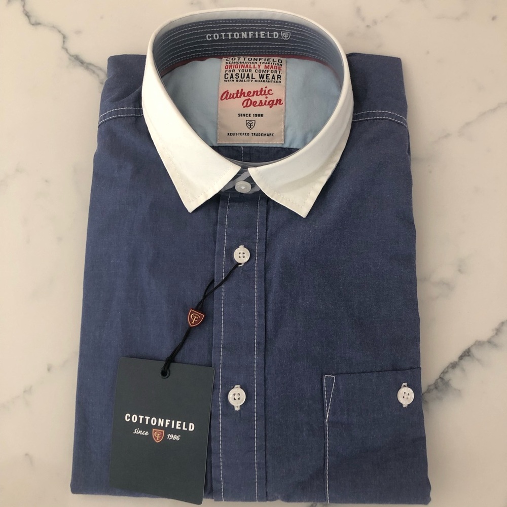 Men's 100% Cotton Yarn Dyed Denim Casual Long Sleeves Shirt.